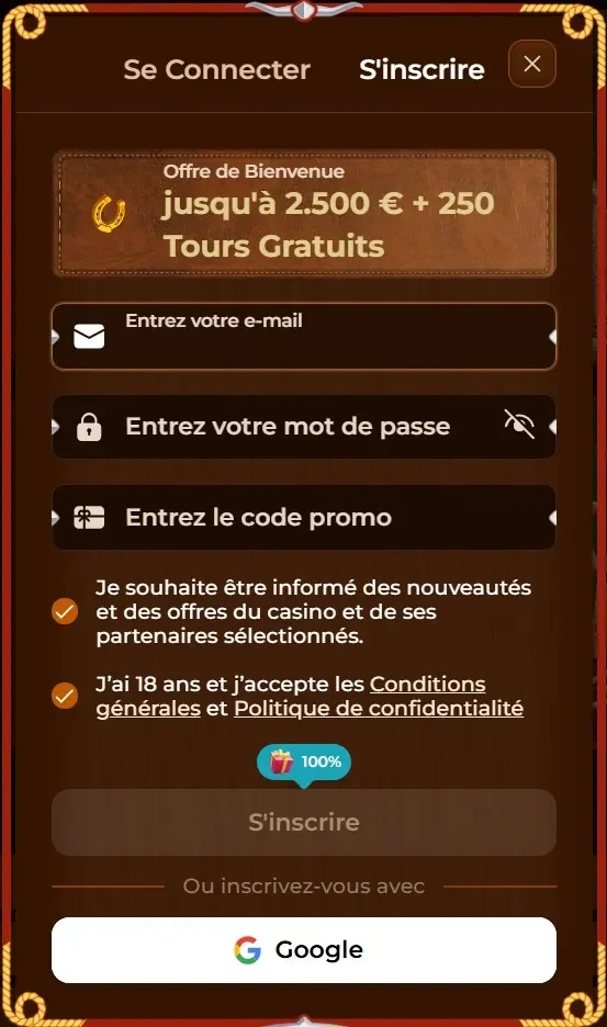 S'inscrire chez Rodeoslot